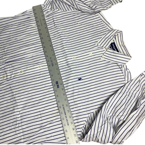 Ralph Lauren Golf Shirt Mens XL Purple Striped Button Down Tilden Cotton Pony LS - Picture 4 of 12